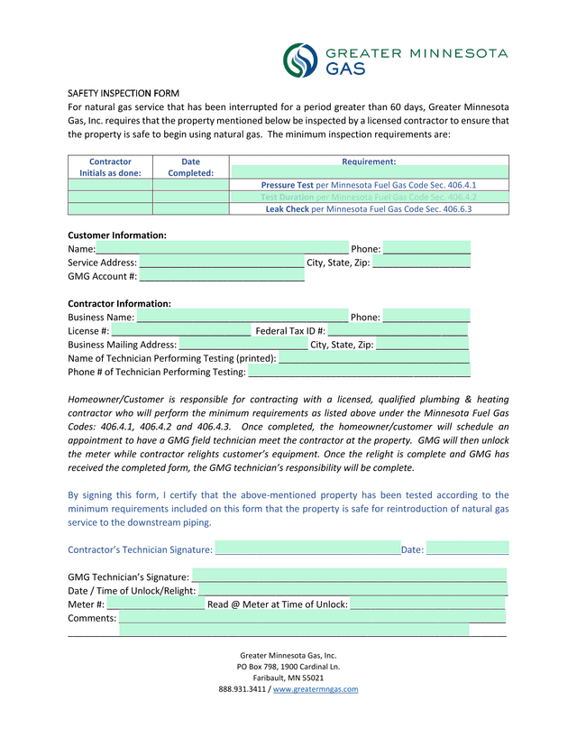 Safety Inspection Form screenshot