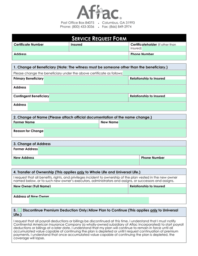 Service Request Form screenshot