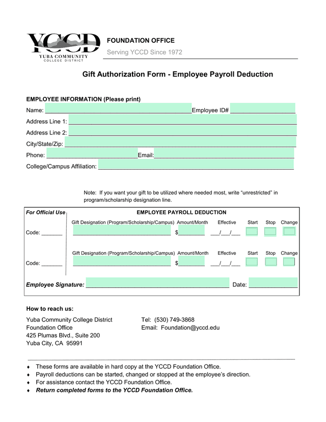 Gift Authorization Form   Employee Payroll Deduction screenshot