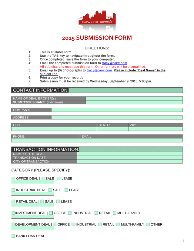 2015 Submission Form screenshot