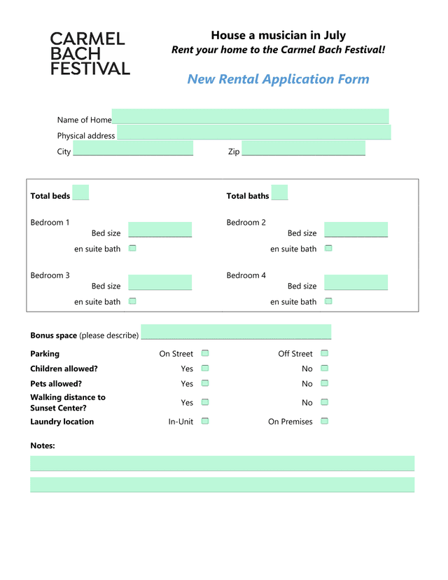 New Rental Application Form screenshot