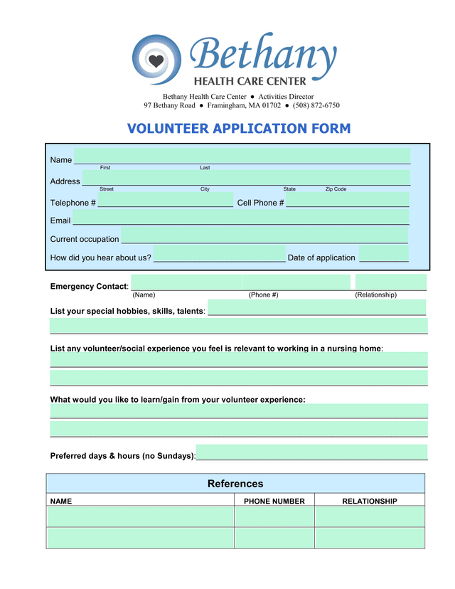 Volunteer Application Form screenshot