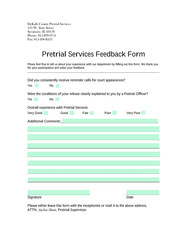 Pretrial Services Feedback Form screenshot