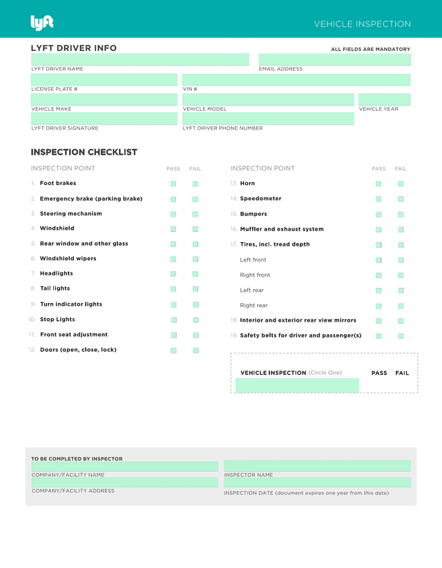 Vehicle Inspection Form screenshot