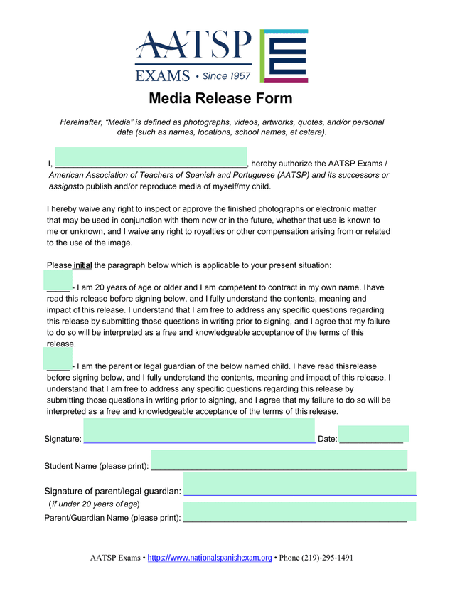 Media Release Form screenshot