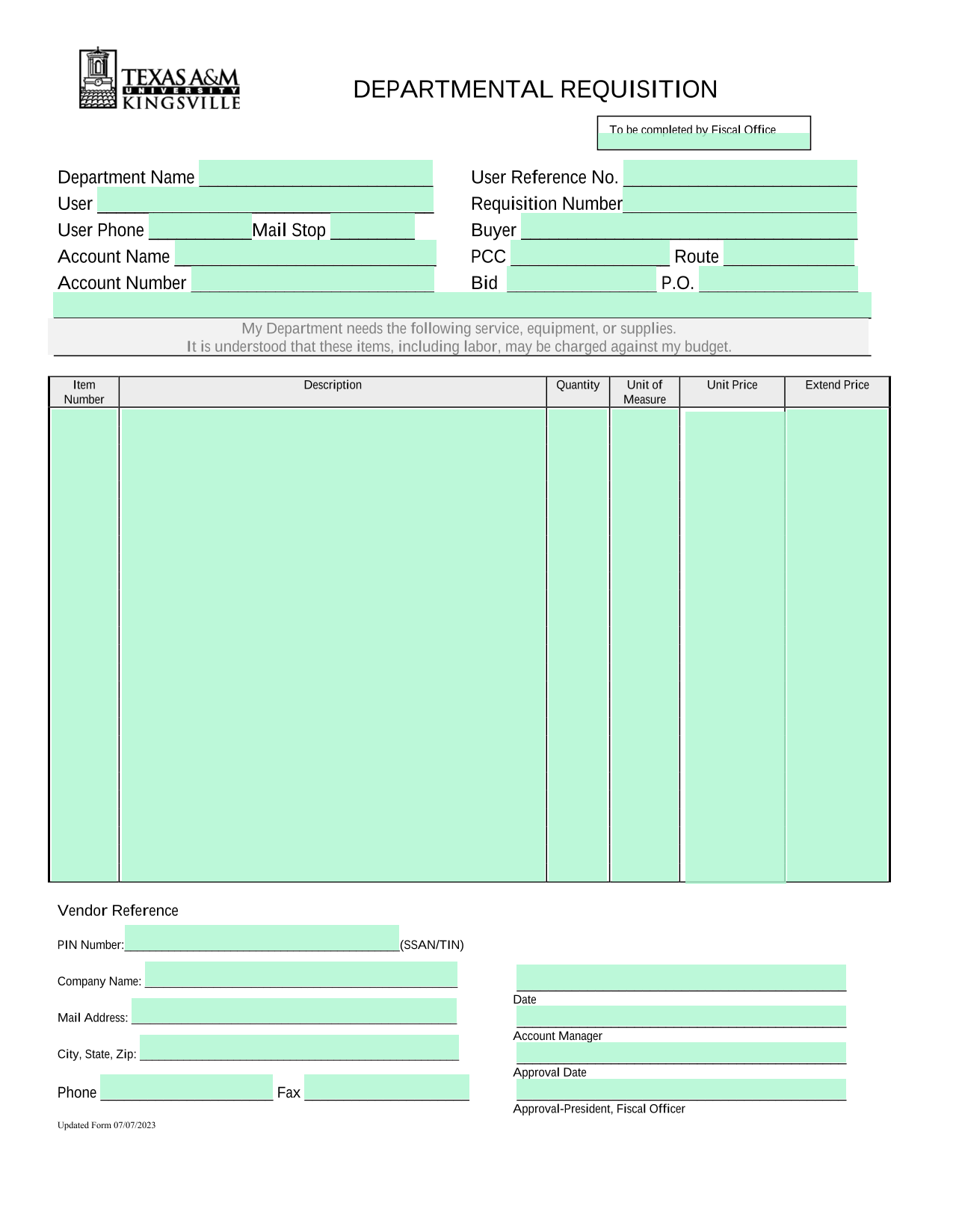 Departmental Requisition screenshot