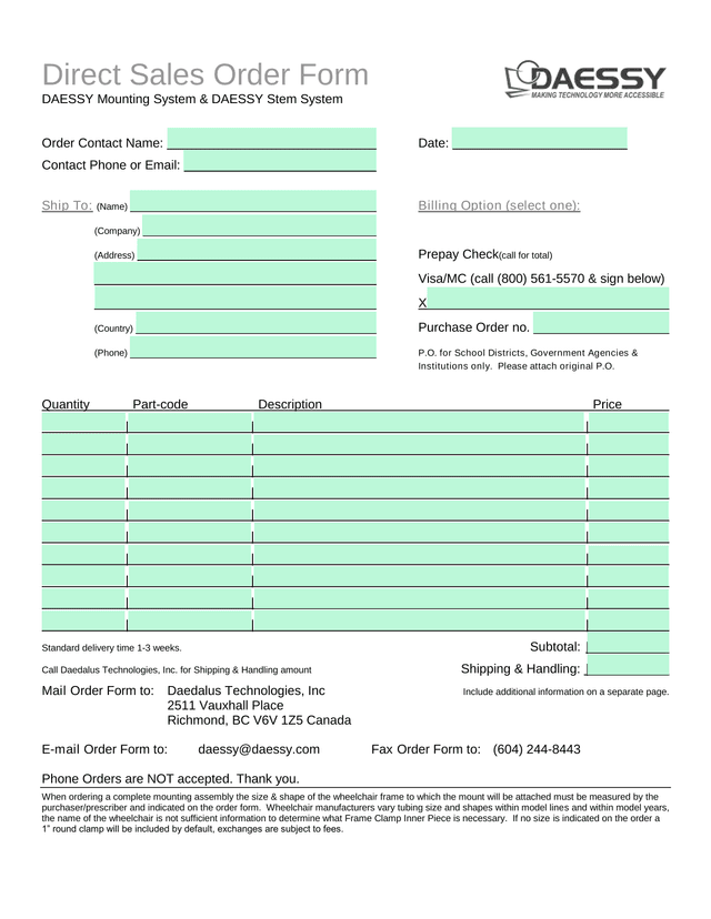 Direct Sales Order Form screenshot