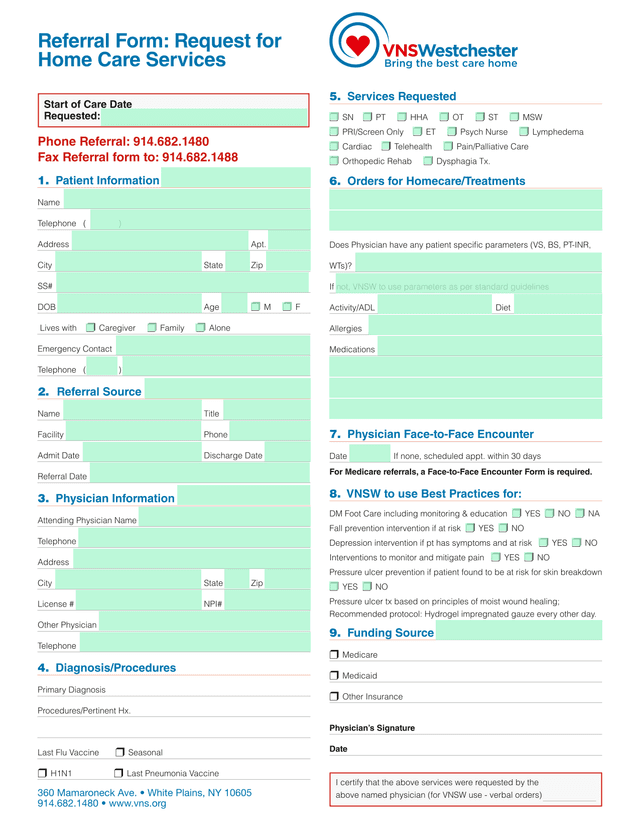Home Care Referral Form screenshot