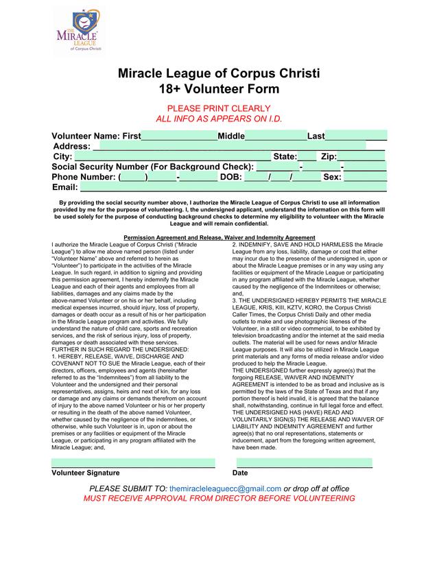 18 Volunteer Form screenshot