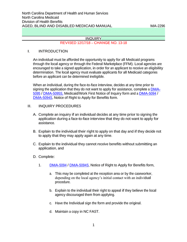 North Carolina Medicaid Aged, Blind And Disabled Medicaid Manual screenshot