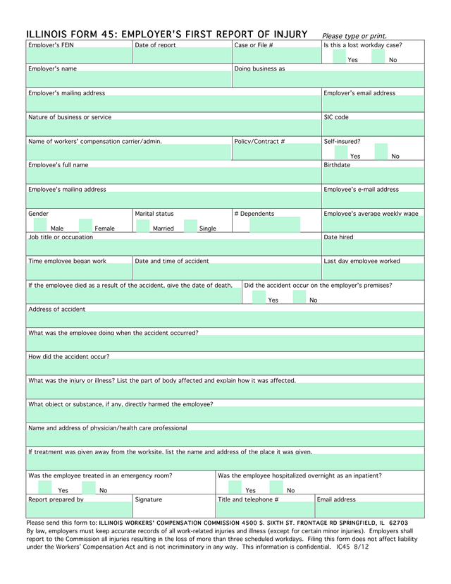 Illinois Form 45 EmployerS First Report Of Injury screenshot