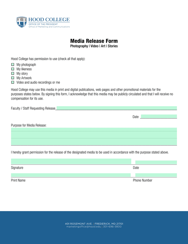 Media Release Form screenshot