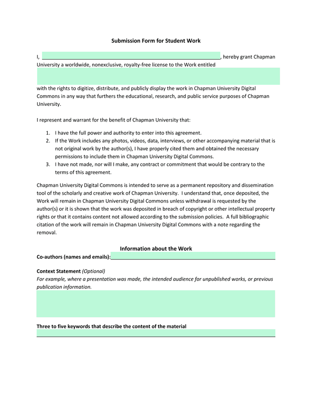 Submission Form For Student Work screenshot