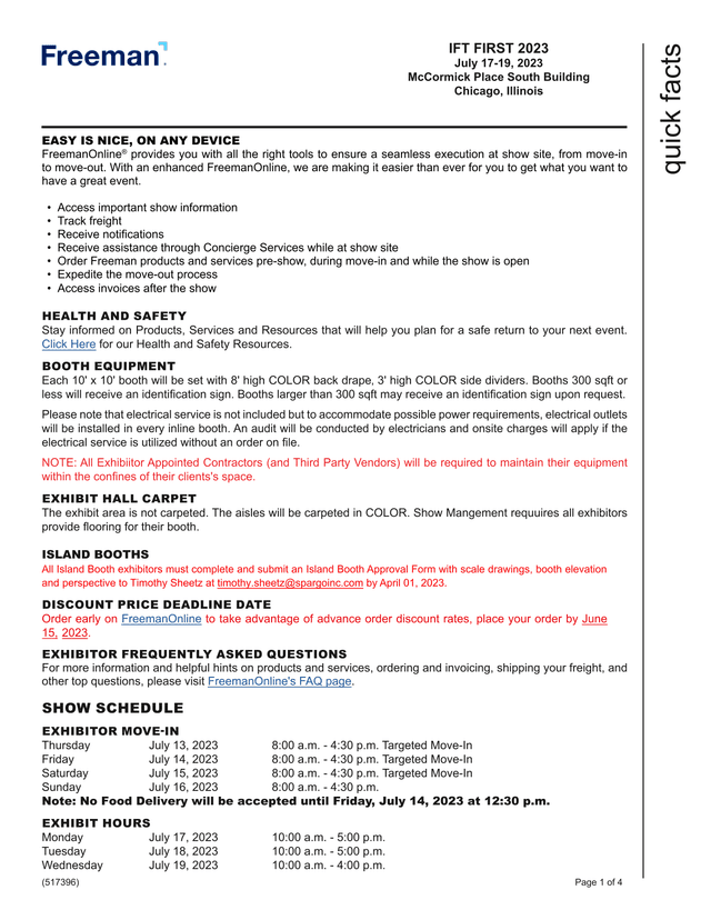 IFT FIRST 2023 Exhibitor Information screenshot