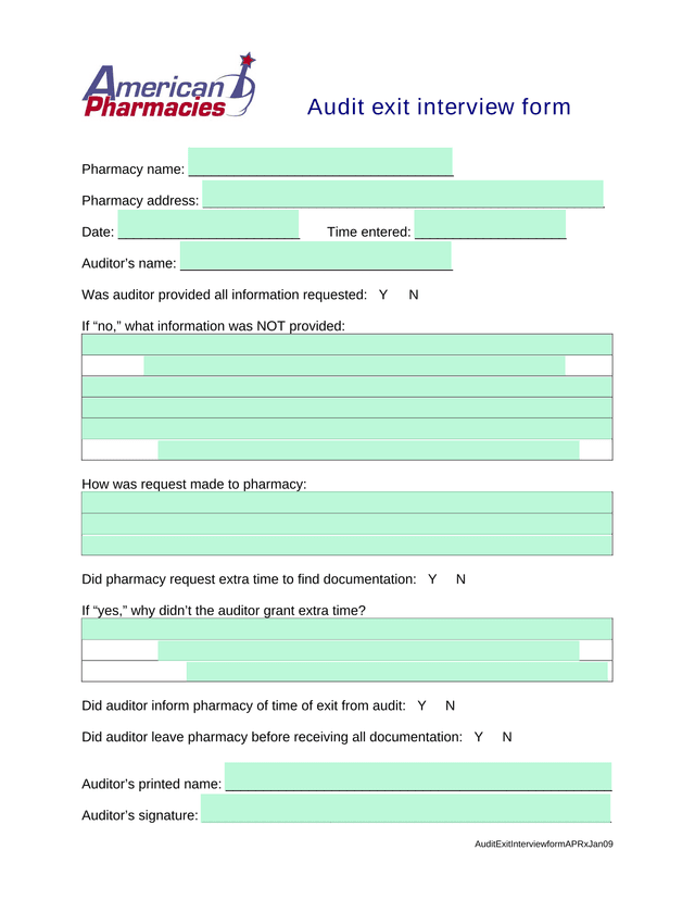 Audit Exit Interview Form screenshot