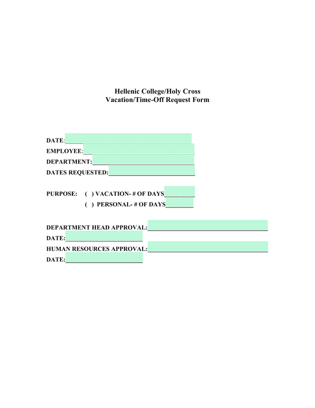 VacationTime Off Request Form screenshot