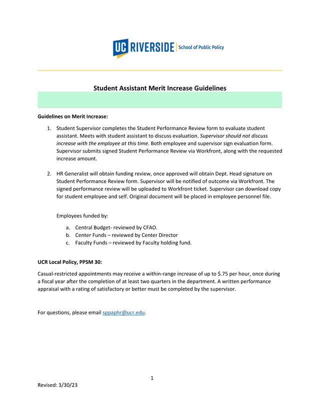 Student Assistant Merit Increase Guidelines screenshot