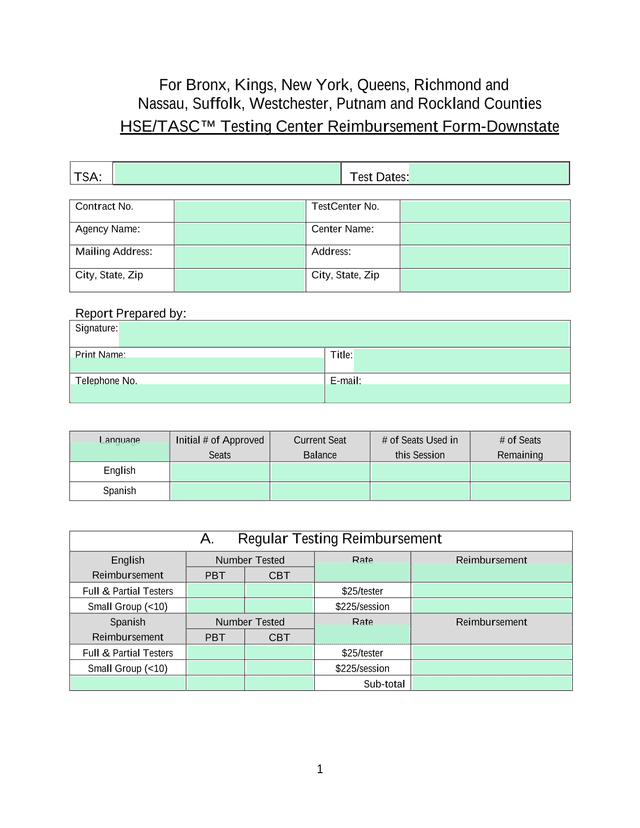 HSETASC Testing Center Reimbursement Form Downstate screenshot