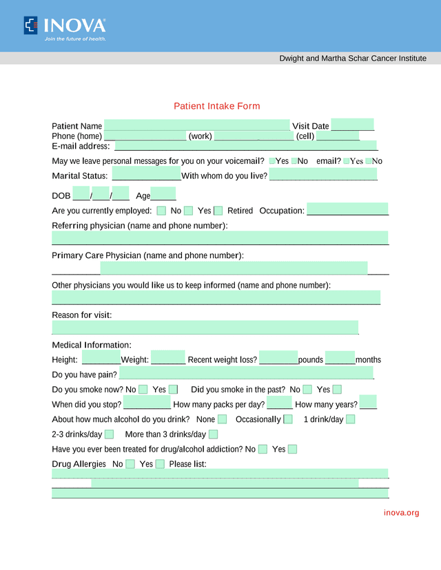 Patient Intake Form screenshot