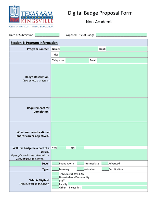Digital Badge Proposal Form screenshot