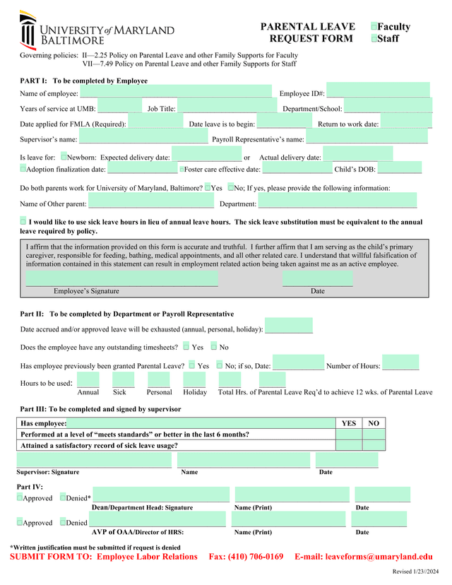 Parental Leave Request Form screenshot
