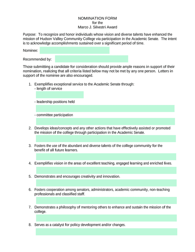Marco J. Silvestri Award Nomination Form screenshot