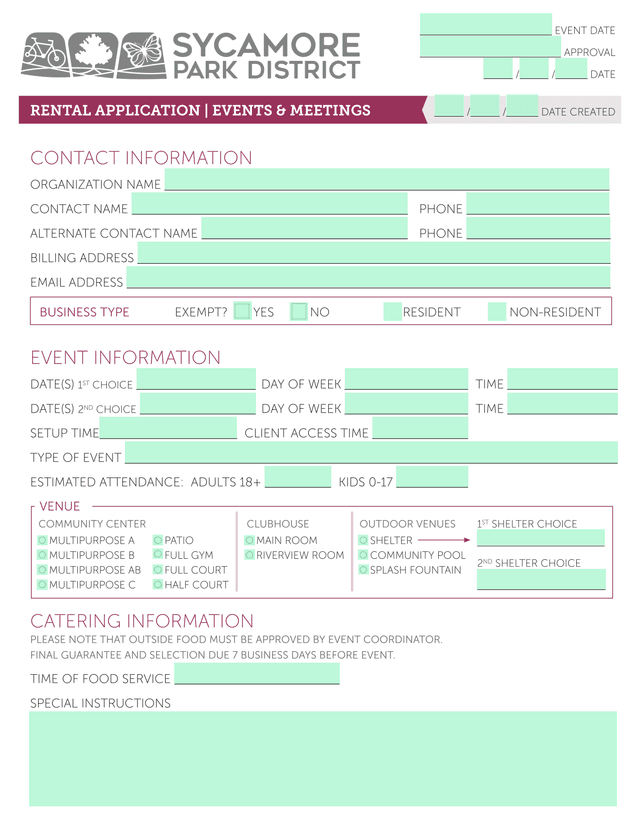 Rental Application  Events  Meetings screenshot