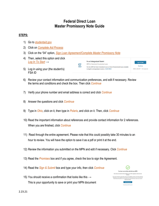 Federal Direct Loan Master Promissory Note Guide screenshot