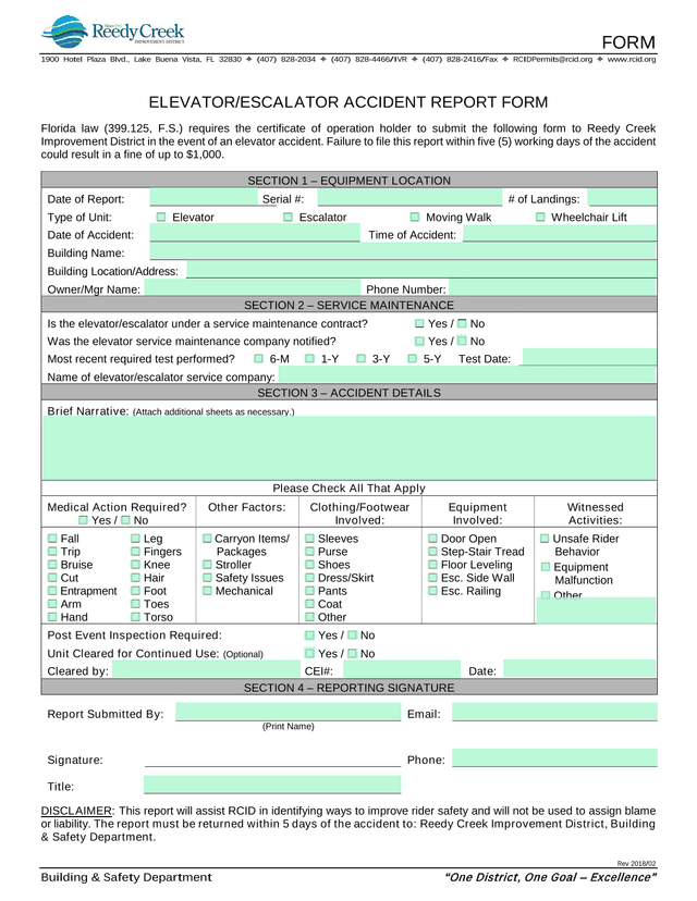ElevatorEscalator Accident Report Form screenshot
