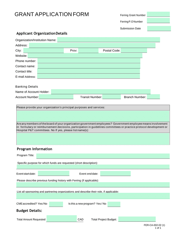 GRANT APPLICATION FORM screenshot