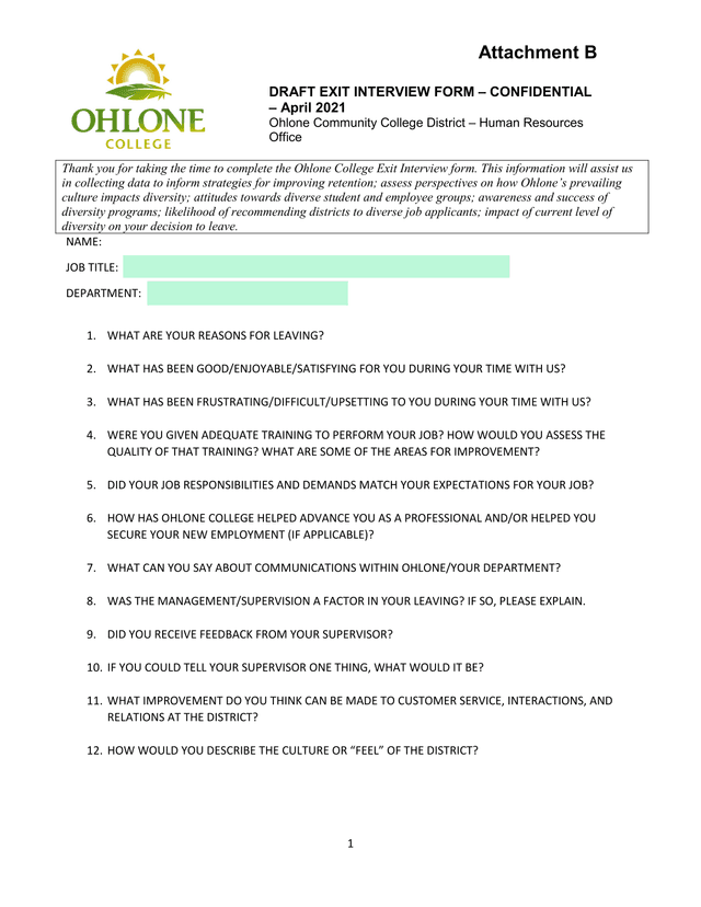 DRAFT EXIT INTERVIEW FORM  CONFIDENTIAL screenshot