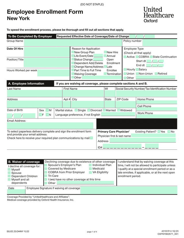 Employee Enrollment Form screenshot