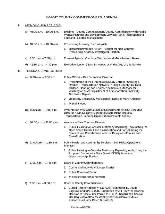 Skagit County Commissioners Agenda screenshot