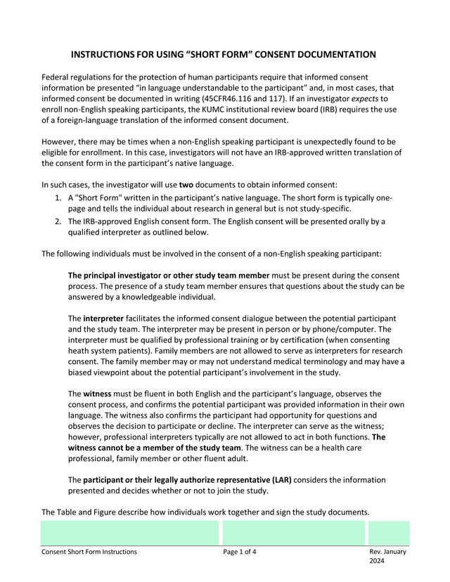Consent Short Form Instructions screenshot