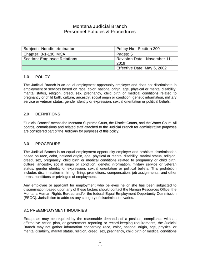 Montana Judicial Branch Personnel Policies  Procedures screenshot