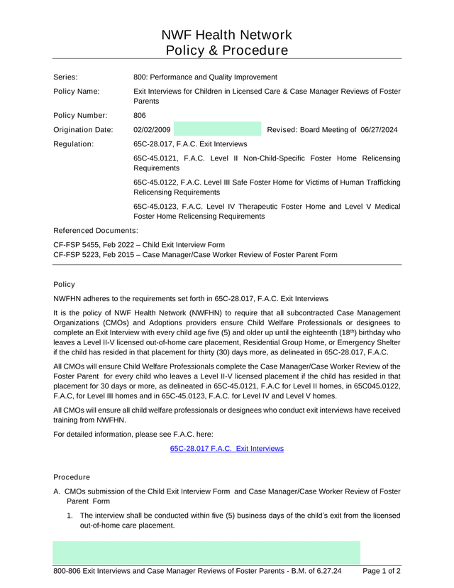Exit Interviews And Case Manager Reviews Of Foster Parents screenshot