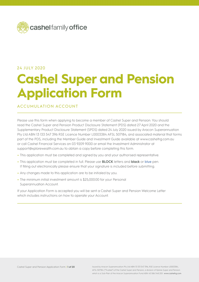 Cashel Super And Pension Application Form screenshot