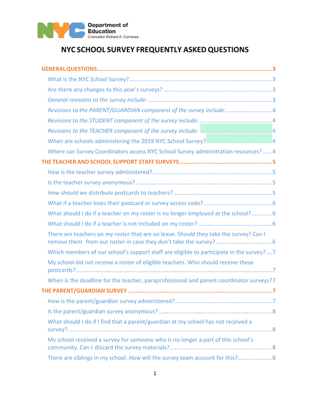 NYC School Survey Frequently Asked Questions screenshot