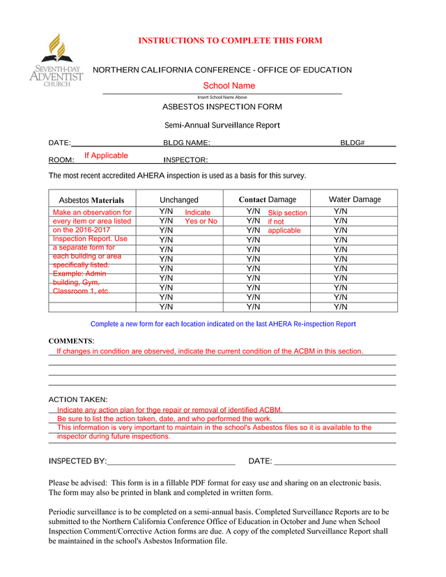 Asbestos Inspection Form screenshot