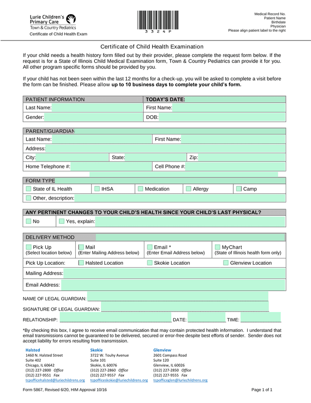 Certificate Of Child Health Examination screenshot
