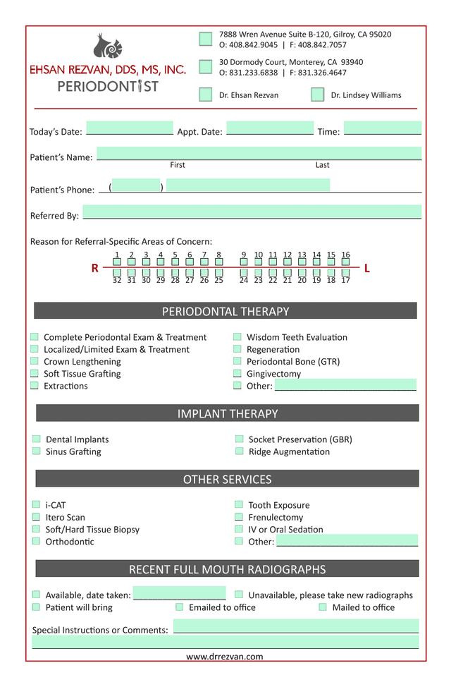 PeriodontalImplant Referral Form screenshot