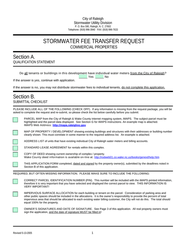 Stormwater Fee Transfer Request   Commercial Properties screenshot