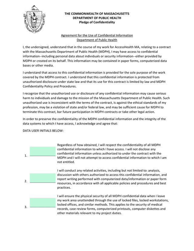Pledge Of Confidentiality screenshot