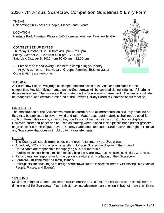 2020 Scarecrow Competition Guidelines  Entry Form screenshot