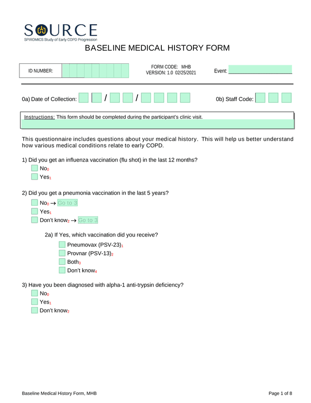 Baseline Medical History Form, MHB screenshot