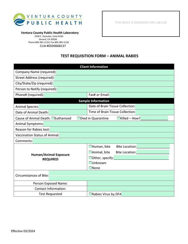 Test Requisition Form  Animal Rabies screenshot