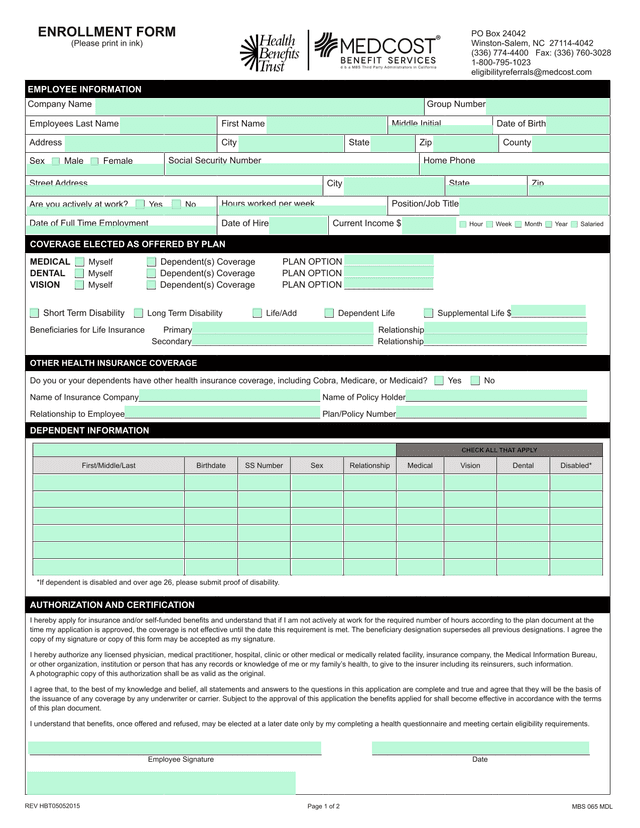 ENROLLMENT FORM screenshot