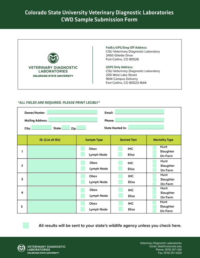 CWD Sample Submission Form screenshot