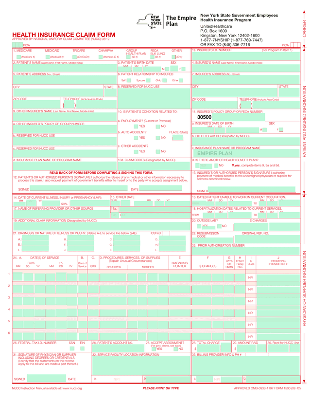 Health Insurance Claim Form screenshot