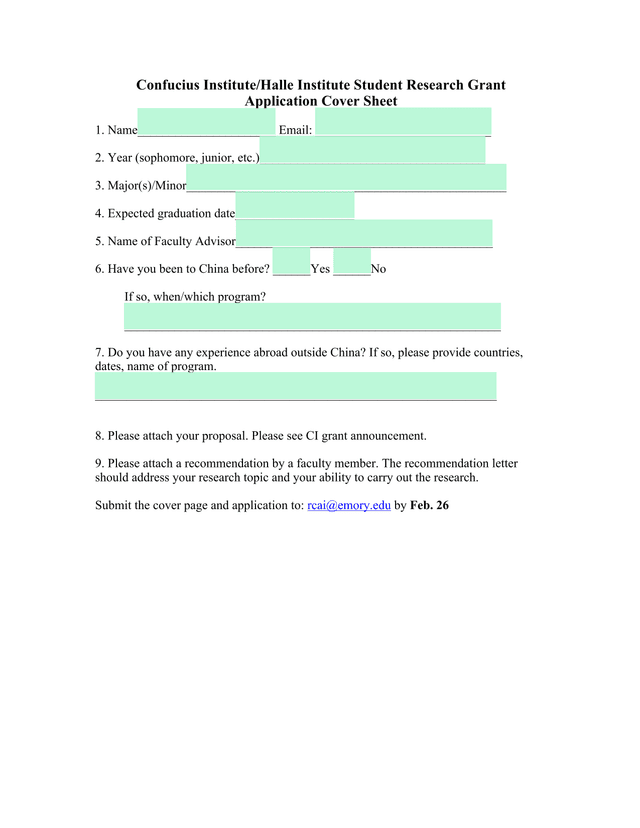Confucius InstituteHalle Institute Student Research Grant Application Cover Sheet screenshot